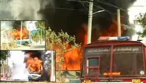 சேலத்தில் கேபிஎன் ஆம்னி ஏசி பஸ் தீ பிடித்து எரிந்தது